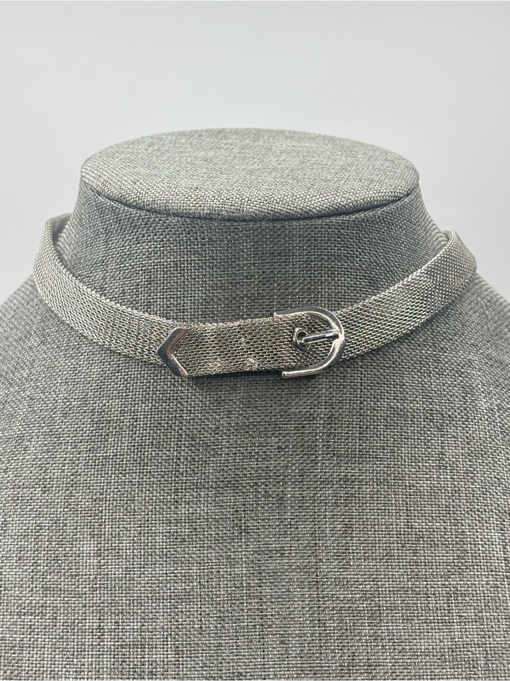 Zara Silver Tone Belt Buckle Mesh Choker Necklace Preppy Y2K Whimsigoth Rock